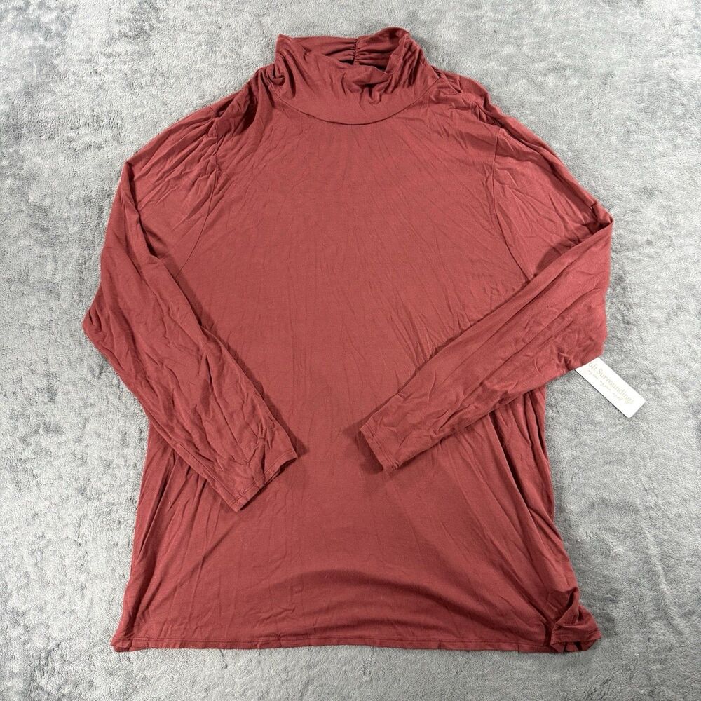 Soft‎ Surroundings Shirt Womens 2X Chloe Turtleneck Canyon Clay Tunic Jersey Top